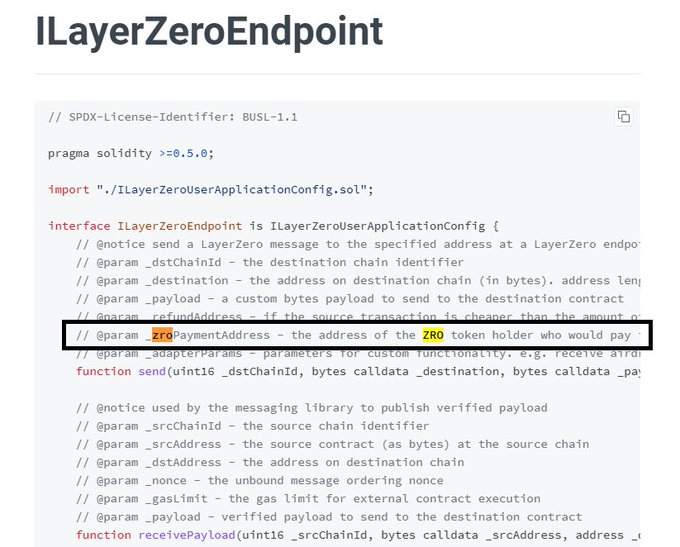 Code snippet of the LayerZero ZRO token
