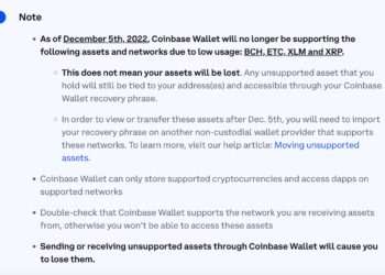 Coinbase wallet stops supporting BCH, ETC, XRP and XLM