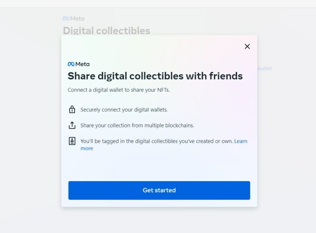 Meta wallet integration, which allows you to post NFT photos on Facebook