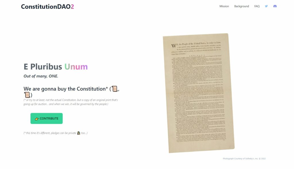 Again, DAO wants to buy a copy of the US Constitution