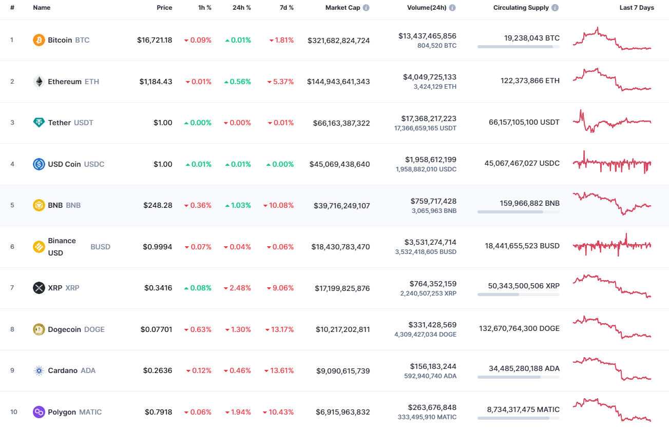 Top Coins According to CoinMarketCap