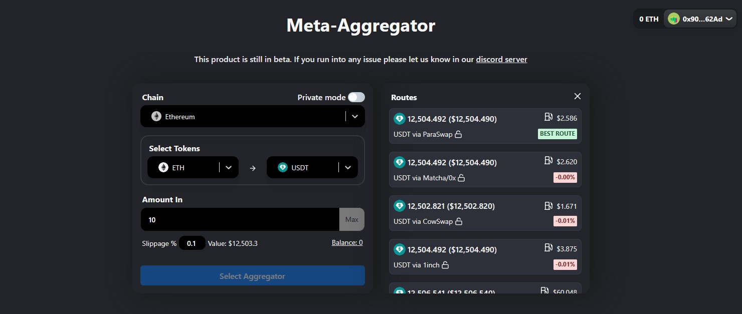 DefiLlama's Dex Meta Aggregator