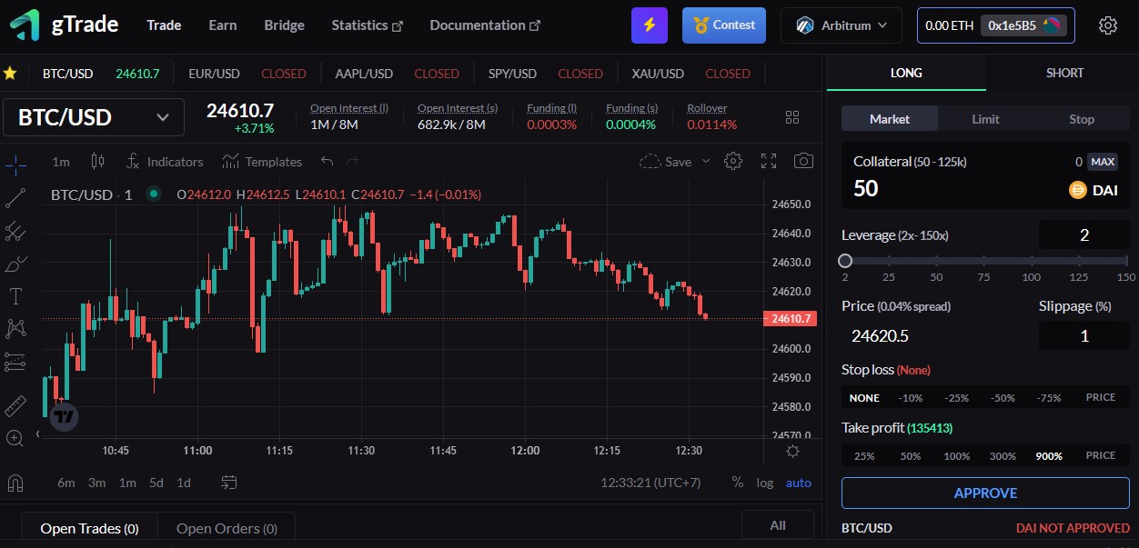 Gains Network trading interface