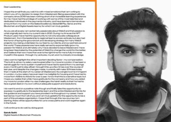 A Mastercard executive sells his resignation letter in the form of an NFT