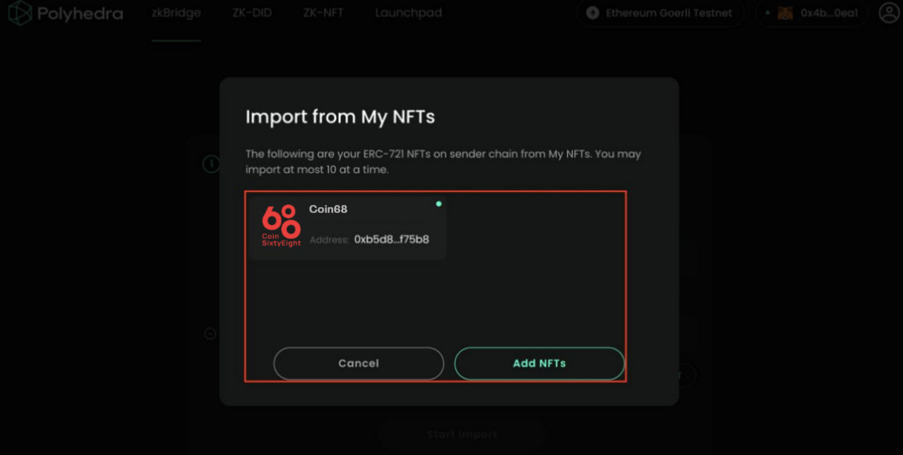 Transfer NFTs to zkBridge