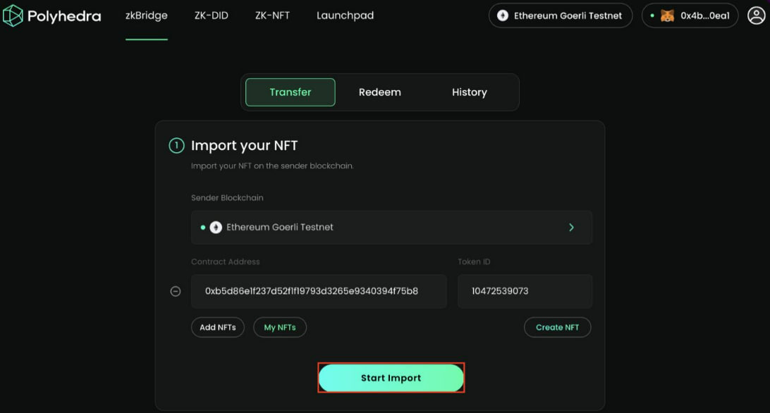 Transfer NFT to zkBridge 2