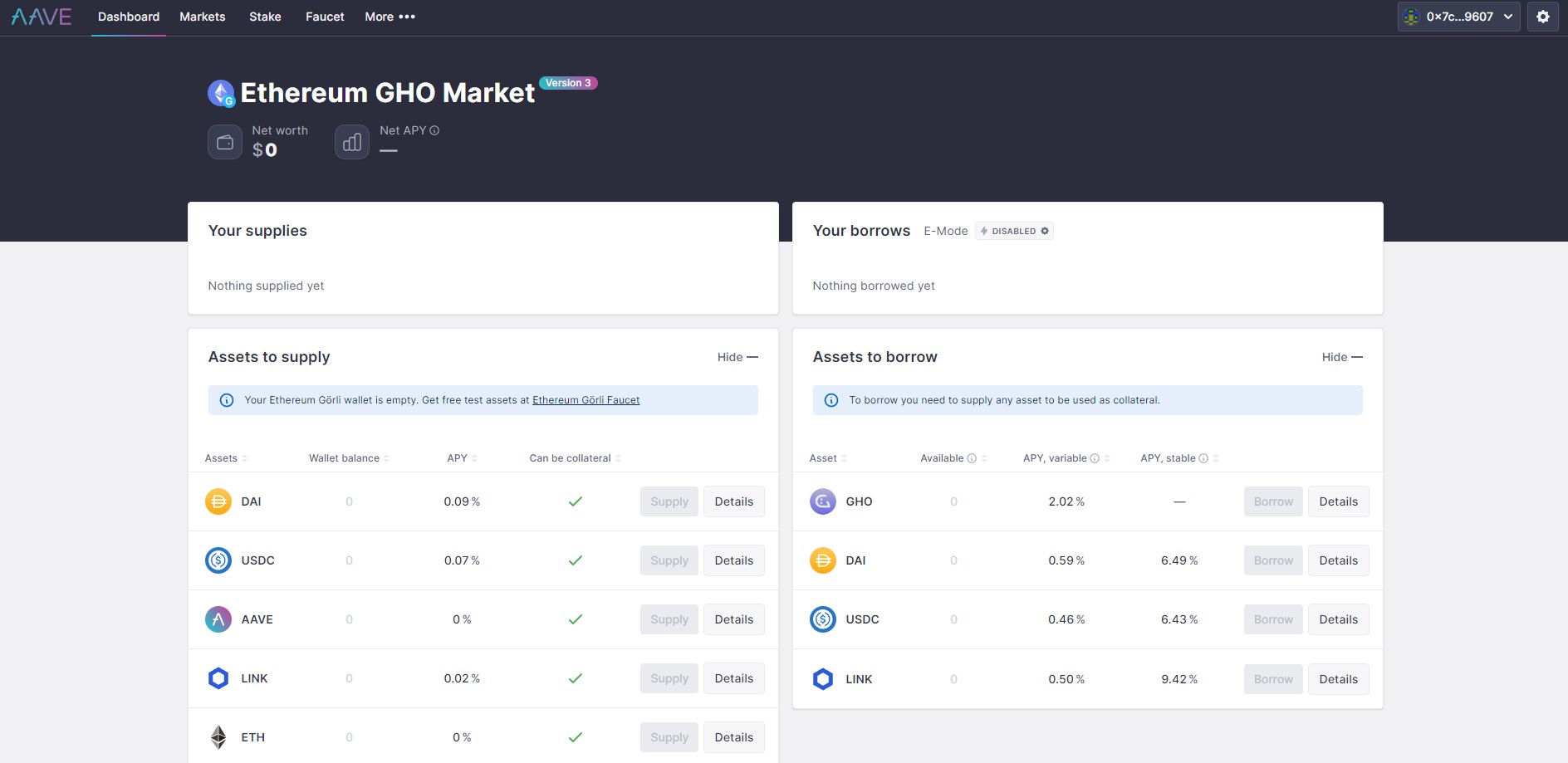 GHO stablecoin home page interface on Aave protocol