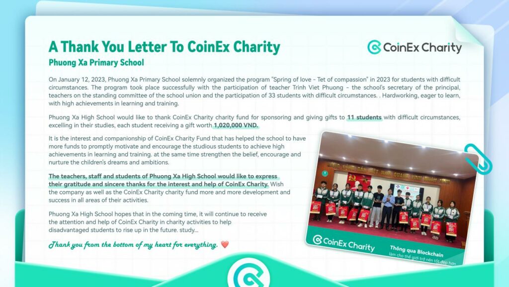 CoinEx Charity organizes charity at Phuong Xa High School