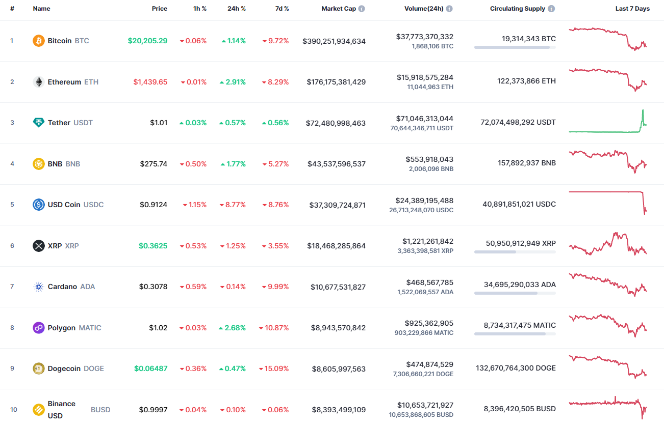 Top Coins According to CoinMarketCap