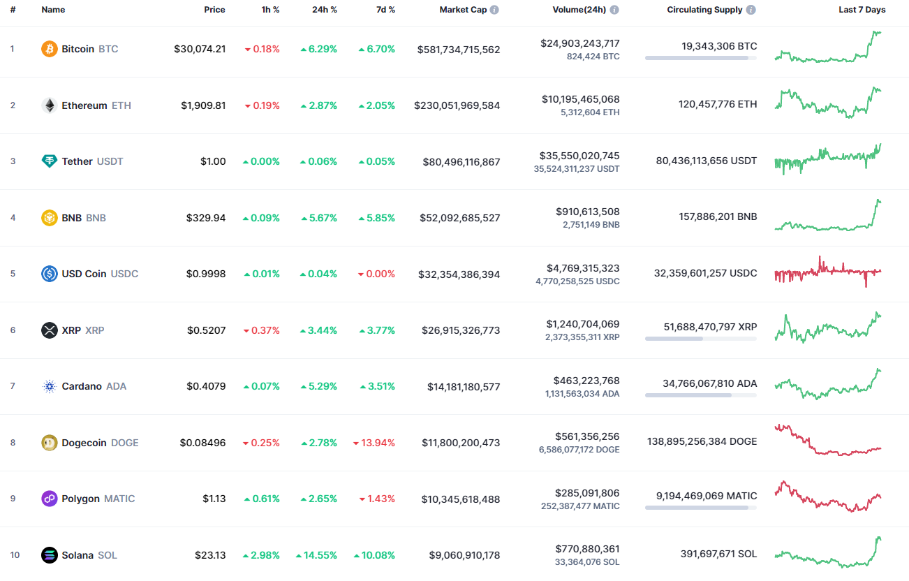 Top Coins According to CoinMarketCap