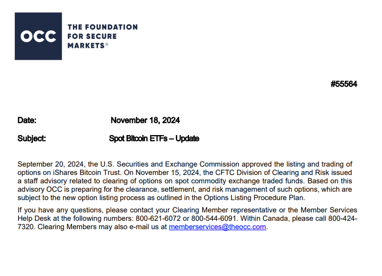 Approval of OCC Bitcoin ETF options