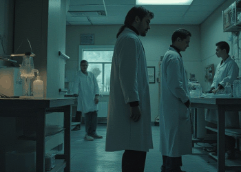 somber laboratory closure scene