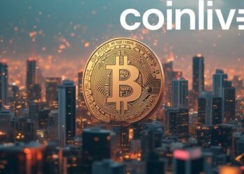 bitcoin rising above skyline