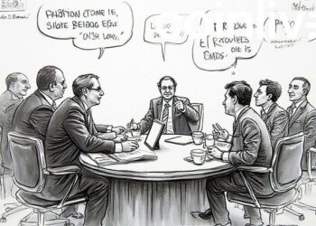 corporate debate ink drawing