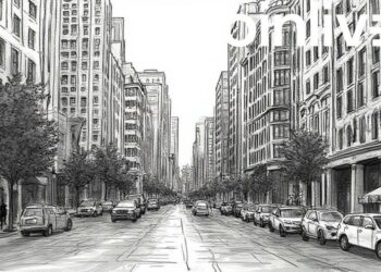 financial district ink drawing