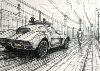 futuristic stock market ink drawing