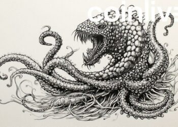 kraken ink drawing sea monster