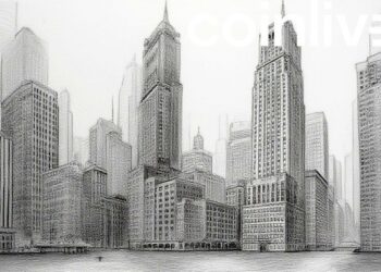 nyse skyscrapers ink drawing