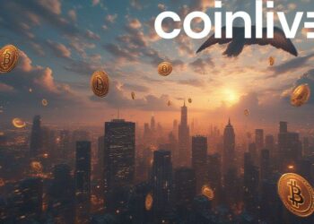 soaring bitcoin over cityscape