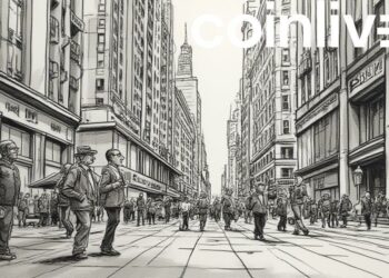 busy financial district ink drawing