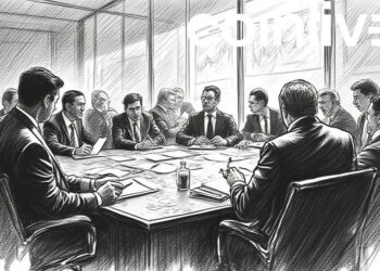 corporate boardroom ink illustration