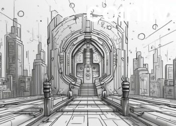 futuristic defi cityscape drawing
