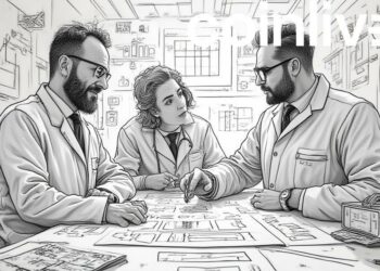 futuristic lab discussion drawing