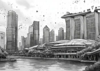 futuristic singapore ink drawing