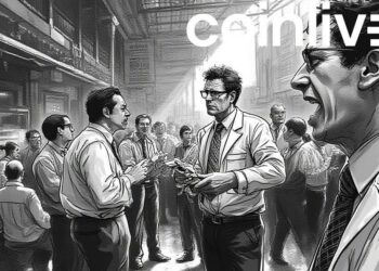 ink drawing stock exchange scene
