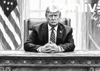 trump ink drawing at desk