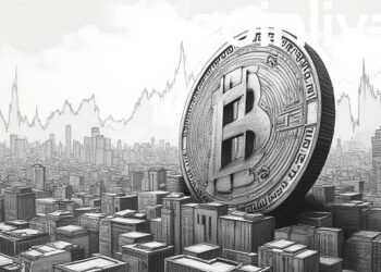 bitcoin cityscape ink drawing