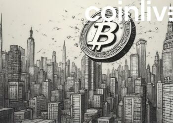 bitcoin soaring over cityscape