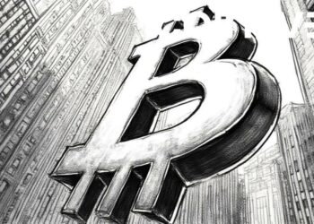 bullish bitcoin symbol over wall street