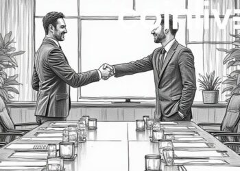 corporate merger handshake drawing