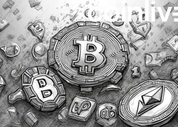crypto market scene ink drawing