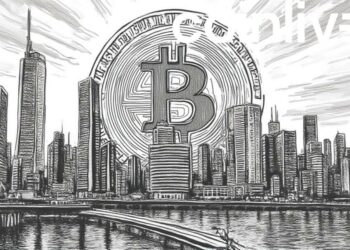 dynamic cityscape bitcoin symbol