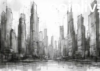 futuristic cityscape drawing