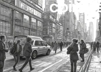 ink drawing digital finance scene