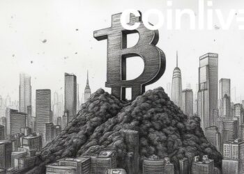 stylized bitcoin symbol cityscape