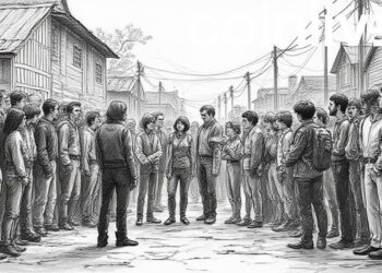 dynamic discussion ink drawing