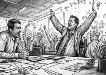 excited traders ink drawing