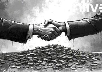 handshake over coins drawing