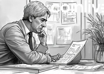 thoughtful exec reviewing reports