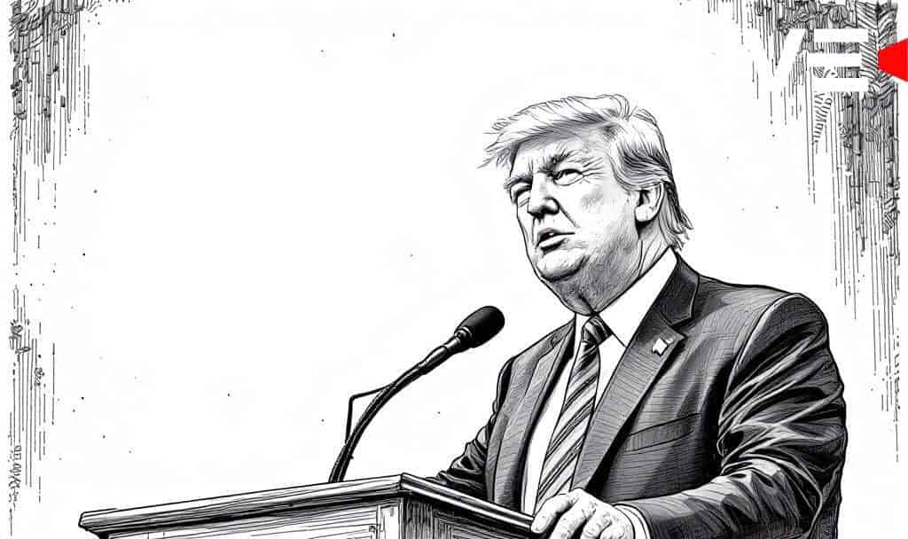 Trump speaking, ink drawing style