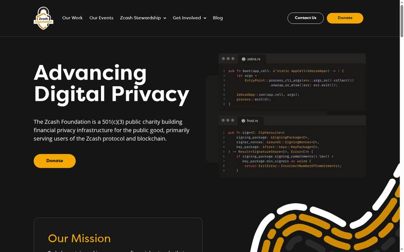 Zcash Foundation, "Advancing Digital Privacy", Zebra node, FROST threshold signatures